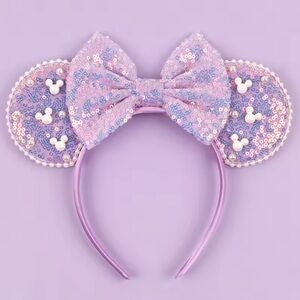 💜 NWOT - Purple Sequin Minnie Mouse Ears Headband – Pearl Mickey Accents 💜